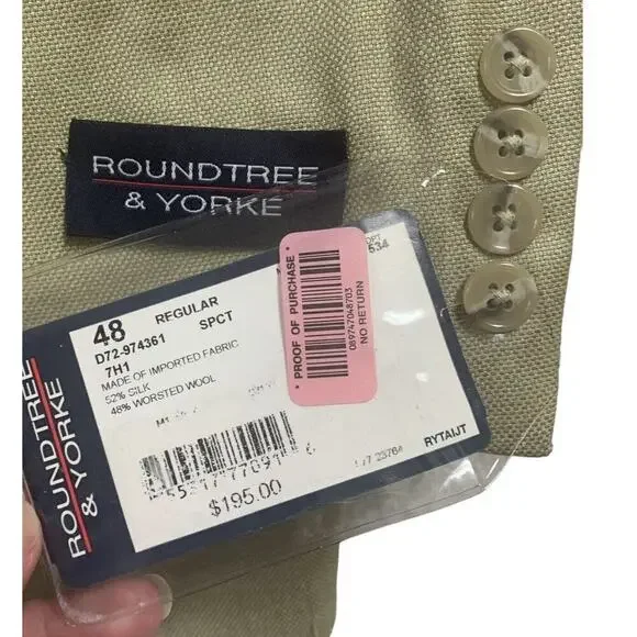 Roundtree & Yorke Silk Worsted Wool Sport Coat Mens Size 48R Beige NWT $199 - Picture 2 of 9